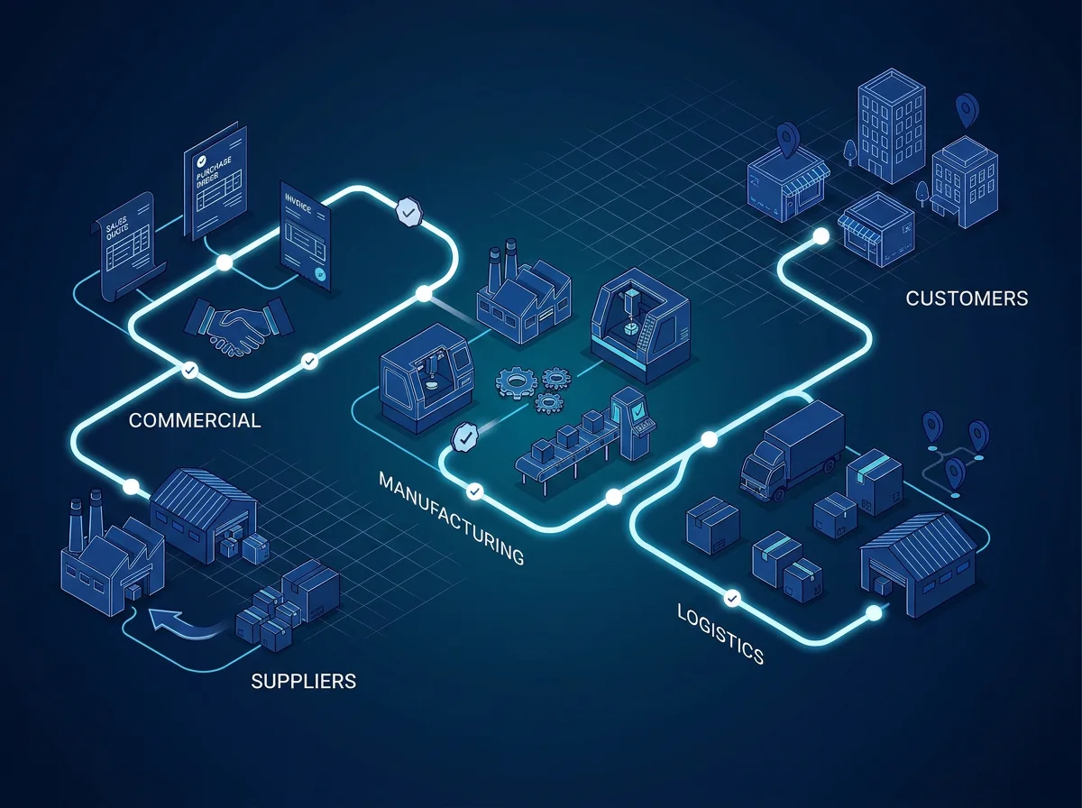 One live digital thread linking suppliers, the company's commercial, manufacturing and logistics operations, and customers.